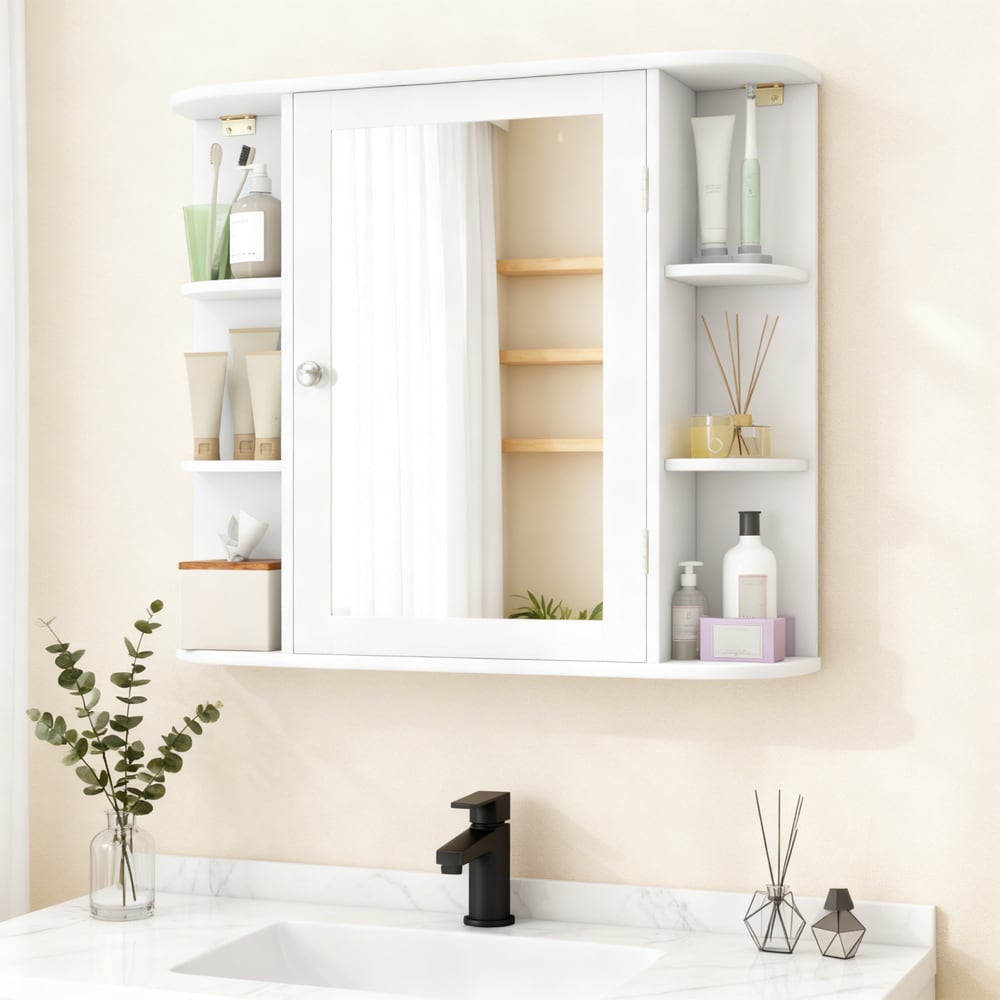 Wall-Mounted Bathroom Mirror Cabinet With Storage Shelves_voghion.com